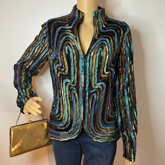 Glamorous vintage boho turquoise metallic jacket! - Picture 2 of 12